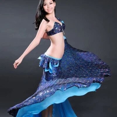 INSCHMUCK C926 Profil Bauchtanz Kostüm BH + Rock in Pfau - Motive Belly Dance Costume