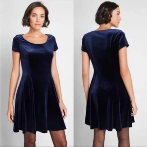 ModCloth Women's Medium Velvet Blue Dress - Picture 1 of 4