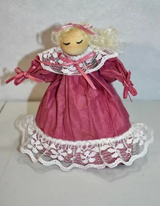 Muñeca Papel Torcido Rosa Hecho a Mano Cabello Rubio Vintage - Imagen 1 de 5