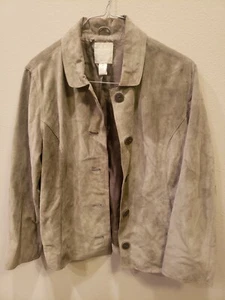 J.Jill Chaqueta Abrigo Gamuza Cuero Chaqueta Talla: Mediana Gris Botón Frontal  - Imagen 1 de 9