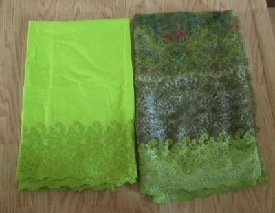 2 pieces of floral and solid Green  fabric for dresses or any projects 98X41 - Image 1 of 4