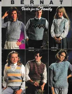 1984 BERNAT Handicrafter Book #533 VESTS FOR THE FAMILY to Knit & Crochet - Picture 1 of 2