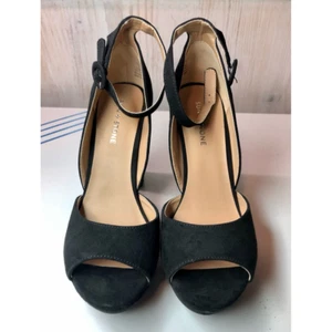 Sun+Stone donna Reeta plateau tacco nero cinturino alla caviglia ultra alto 9,5 M nuovo - Foto 1 di 9