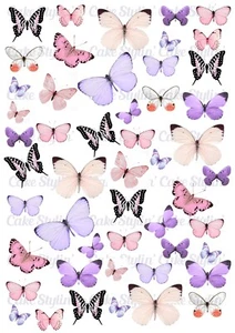Edible BUTTERFLIES Wafer Paper Cupcake Cake Toppers PASTEL PINK PURPLE BUTTERFLY - Picture 1 of 1