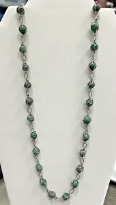 Vintage 925 Sterling Silver Wire Wrapped Turquoise Bead Necklace 22 Inches Long - Picture 1 of 5