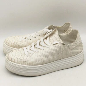 Sam Edelman Womens White Snake Textured Leather Platform Sneakers Sz 6.5 - Picture 1 of 5
