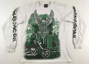 Harley Davidson biker eagle motif Bravado white long sleeve T-shirt Large L