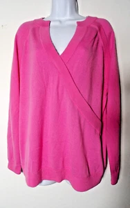 Madeleine Sweater Bright Pink V Neck XL 16 Euro Sz 48 Wool Cashmere Blend Barbie - Picture 1 of 16