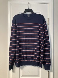 Women’s 346 Brooks Brothers Supima Cotton Navy Blue & Coral Stripe Sweater - Picture 1 of 4