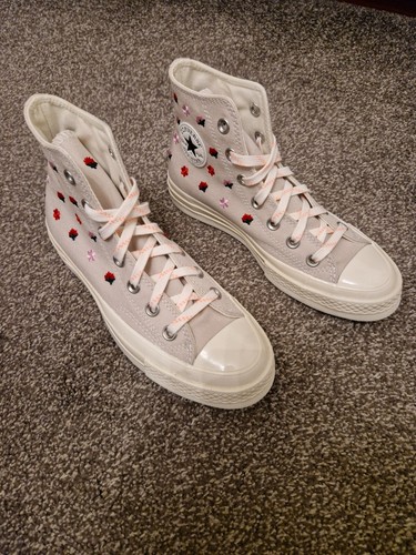 Sneakers Converse Chuck Taylor 70 Hi ricamate floreali UK4 EU36.5 US6 nuove di zecca