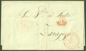 F-EX46252 ESPAÑA SPAIN 1842 STAMPLESS BARCELONA “1Rs” TO ZARAGOZA. - Picture 1 of 3