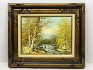 Vintage oil Painting Landscape Waterfall Clouds River signed Grenon Framed - Picture 1 of 14