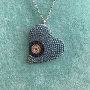 FAB.EVIL EYE NECKLACE PENDANT W/MULTI COLOR GEMSTONES 925 STERLING SILVER 16'' - Picture 1 of 11
