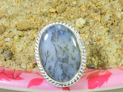 Anello ovale fatto a mano in argento sterling 925 opale dendrite naturale reg... - Immagine 1 di 4