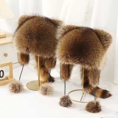 Faux Fur Raccoon Hat Cap For Kids Adults Soft Plush Fabric Hat With Faux Fur - image 1 of 4