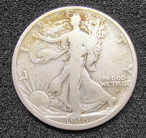 1916-S Walking Liberty Silver Half Dollar -Obv Mint Mark - G-VG - San Francisco - Picture 1 of 20