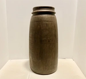 Antique Wooden Hand Carved Himachal Large Pot Vase Storage Vessel 16” As Is - Picture 1 of 13