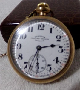 VINTAGE HAMILTON ELECTRIC RAILWAY SPECIAL POCKET WATCH-17 JEWELS-WORKING-LOOK! - Picture 1 of 1