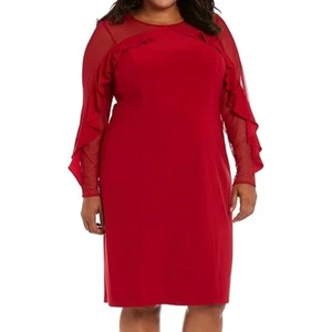 R&M Richards Short Illusion Sheer Bodice Dress Ruffle Detailing (Size 22W) NWT - Picture 1 of 5