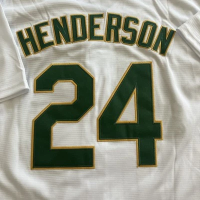 Camiseta deportiva grande de béisbol Rickey Henderson Oakland A’s blanca local para hombre MLB Nike Foto 1 de 4