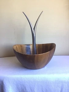 Nambe Fruit Tree Acacia Wood Alloy Banana Hanger Modern Abstract Serving Bowl - Picture 1 of 12