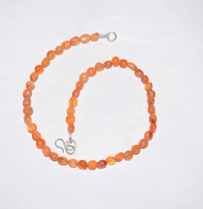 Arancione Corniola Perline Pietra 32 " Lungo Argento Sterling Collana come Visto - Foto 1 di 12