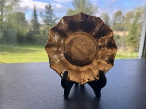 Vintage OSBOURNE China Chicago Hand Painted 24 KT Karat GOLD Overlay Fluted Dish - Picture 1 of 3