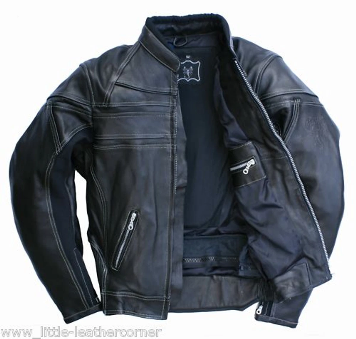Herren Retro Biker Lederjacke – Gewachstes Rindsleder Mit Protektoren & Race-Streifen