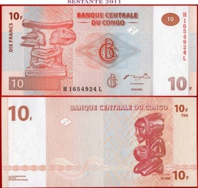 CONGO 10 FRANCS 2003 Printed G&D P 93 UNC free shipping from 100$ - Image 1 of 3
