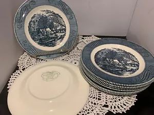 Vintage Royal Currier and Ives The Old Grist Mill -10" Dinner Plates Set Of 8 - Picture 1 of 5
