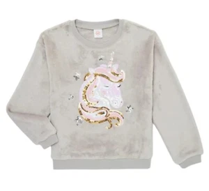 Wonder Nation Girls Sweatshirt Gray 10/12 Winter Warm Soft Plush Sequins Unicorn - Picture 1 of 8