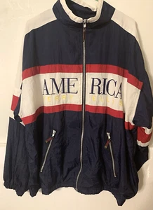 Vintage Perry Ellis America Mens Windbreaker Jacket XL Red White Blue Spellout - Picture 1 of 7