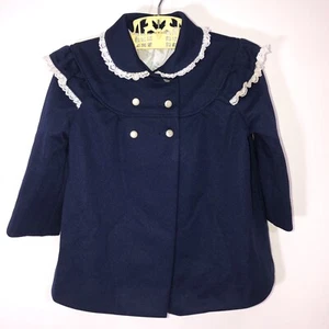 VTG 70s Girls 24 Month Dress Coat Navy Lace - Picture 1 of 3