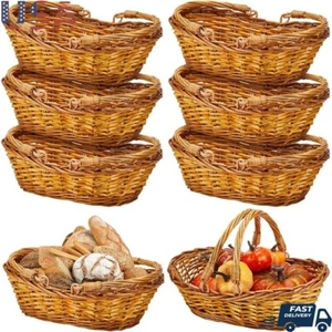 6 Pcs Wicker Basket Set Handle Garden Picnic Storage Egg Fruit Oval Willow New - Picture 1 of 8