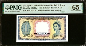 Malaya & British Borneo One Dollar QEII 1953 Pick-1a GEM UNC PMG 65 EPQ - Picture 1 of 2