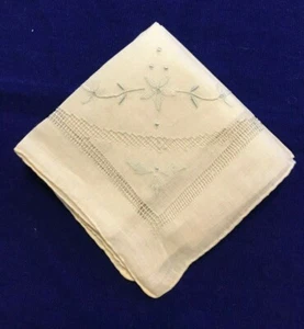 Vintage Antique Linen Handkerchief -"Clematis Vine" - NEW (old) (C21C32) - Picture 1 of 5