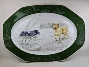 Hermes 19" Ovale Servierplatte Chasse Hunter Green Hounds und Labrador - Bild 1 von 8