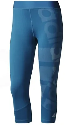 New Womens Ladies Adidas TechFit Capri Pants Leggings Jogging Gym Bottoms - Blue • 22.43€
