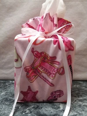Guitar, Boots, Hats Handmade, square tissue box cover, on pink cotton fabric - Image 1 of 3