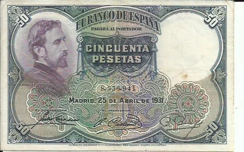 SPAIN 50 PESETAS 1931  P 82.  F-VF CONDITION. 4RW 30MAR Cover