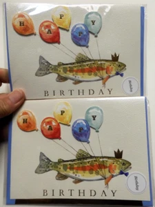 2 Tommy Bahama Birthday Cards Fish with Balloons Hope You Get what Fishing For - Picture 1 of 7