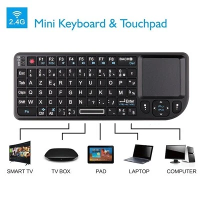 2.4GHz Backlit Mini Wireless Keyboard with TouchPad Air Mouse USB Rechargeable - Image 1 of 4