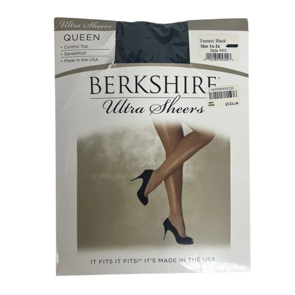 Berkshire Ultra Shears Pantyhose Control Top Sandlalfoot Fantasy Black 1X/2X
