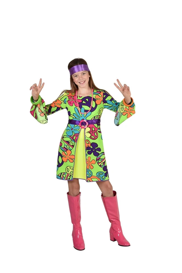 60's / 70's Green Peace Hippie Dress , ages 5 - 14 - Image 1 of 1