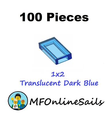 100x Genuine LEGO 1x2 Tiles - Translucent Dark Blue - 3069b  Bulk Trans - Image 1 of 4