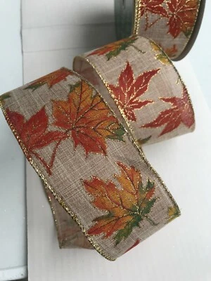 Wire - Edged Ribbon 6.3cm / 2.5 in  Autumn Leaves - Image 1 of 4