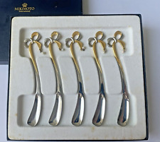 MIKIMOTO Steel with 14k Gold Plate sparkling Spoon Set of 5 with Pearl in Box