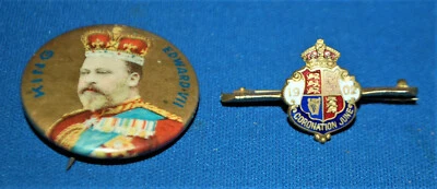 Two antique King Edward VII commemorative coronation 1902 items, badge, brooch - Image 1 of 2