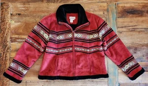 Coldwater Creek Women PLG Red Faux Suede Faux Fur Lined Zip Up Winter Coat B1 - Picture 1 of 10