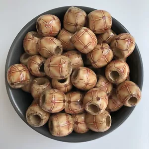 18x17mm Tribal Pattern Wood Beads 25X Wooden Macrame Pony Dreadlock Bead - Picture 1 of 5